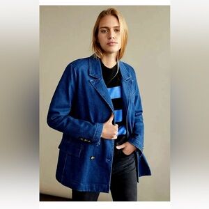 Anthropologie Double-Breasted Blue Jean Jacket